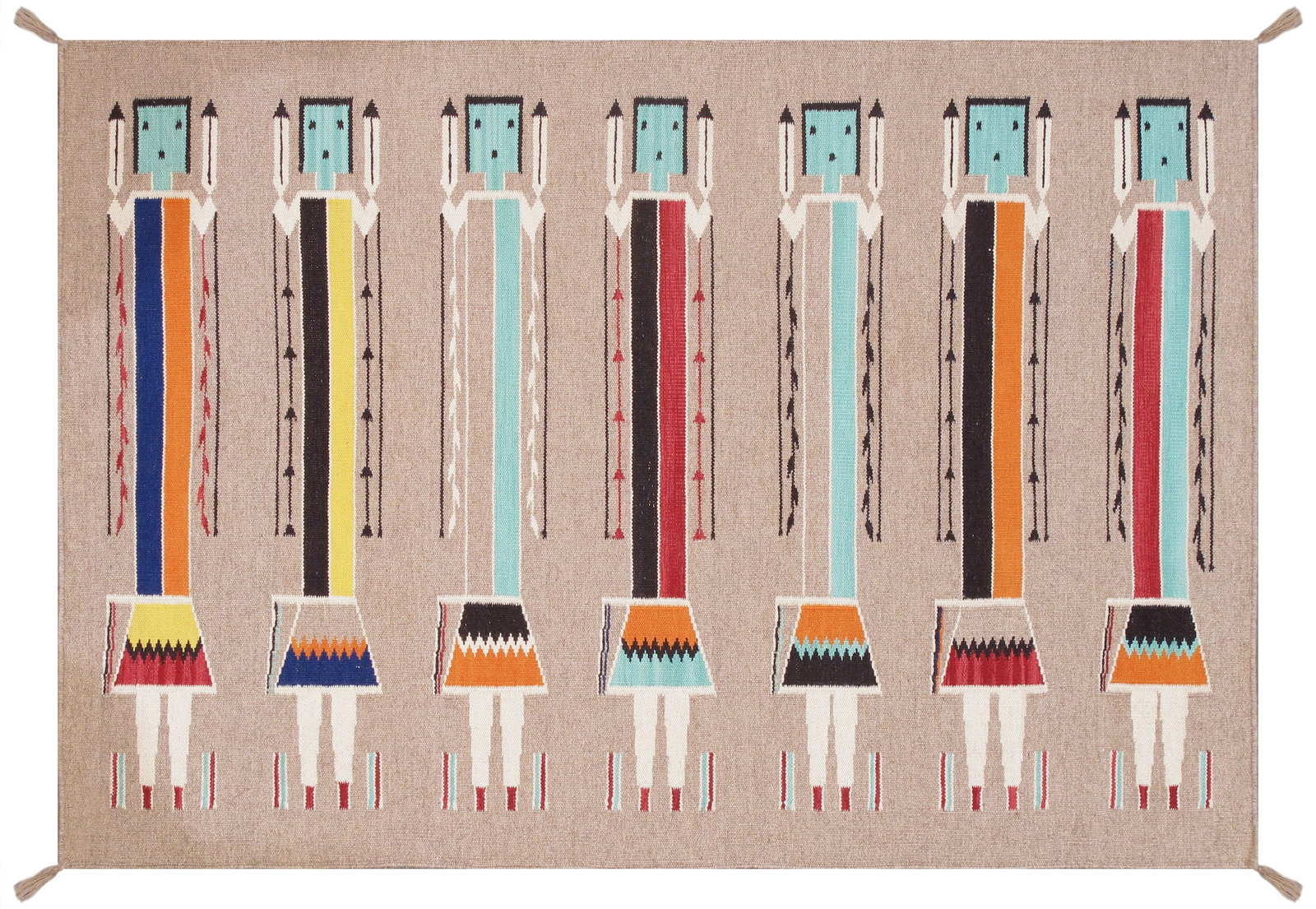 Navajo Style Hand-Woven Yeibichai Lamb's Wool Rug, 4' 3'' X 6' 1'' (1 of 4)
