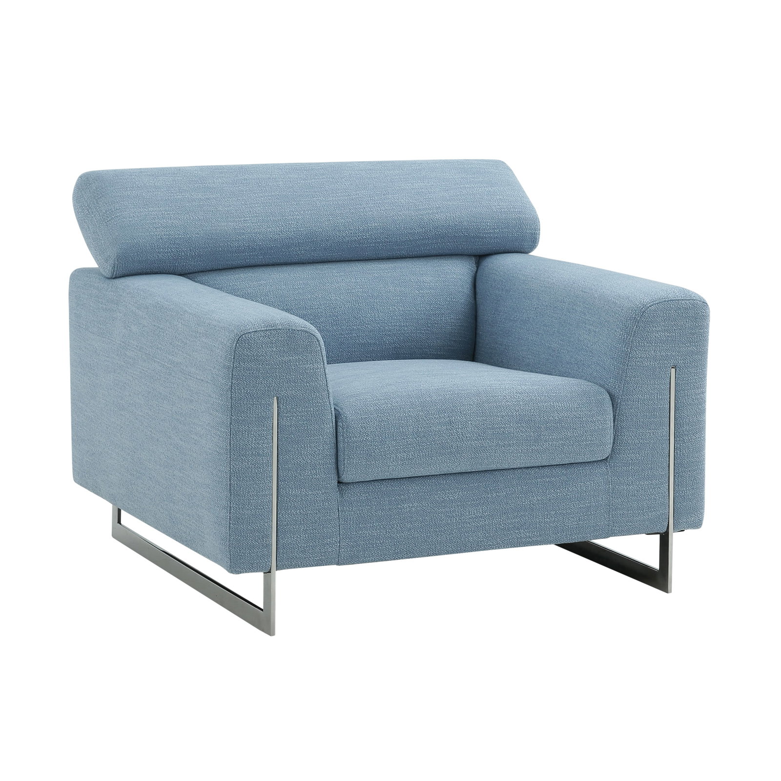 Serena Lounge Chair with Adjustable Headrest, Blue: Make your living room the center of attention with our Serena lounge chair. Fall into a state of relaxation, Soft-rounded edges and plush cushions provide ample comfort. The dual headrests are