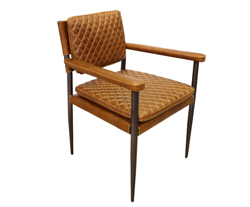 Capri Top Grain Leather Dining Chair with Armrests, Brown (1 of 6)
