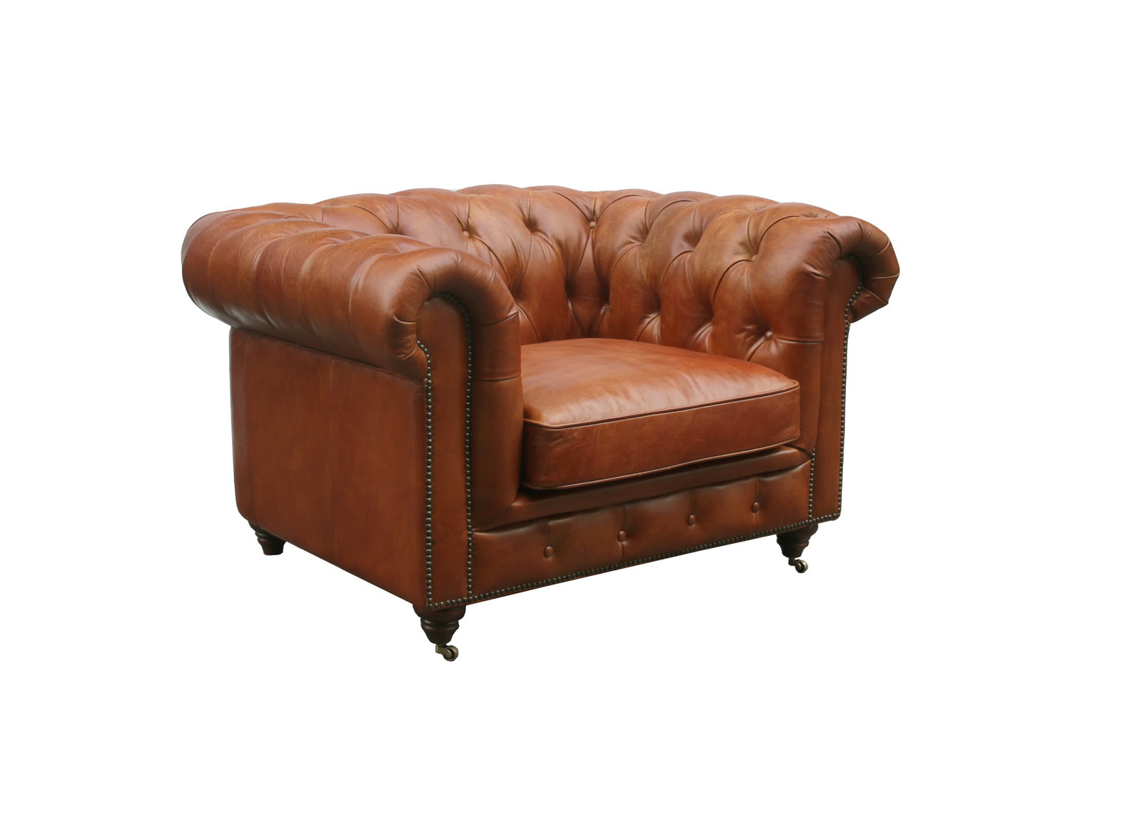 Chester Bay Design Top Grain Leather Tufted Club Chair in Brown (1 of 7)