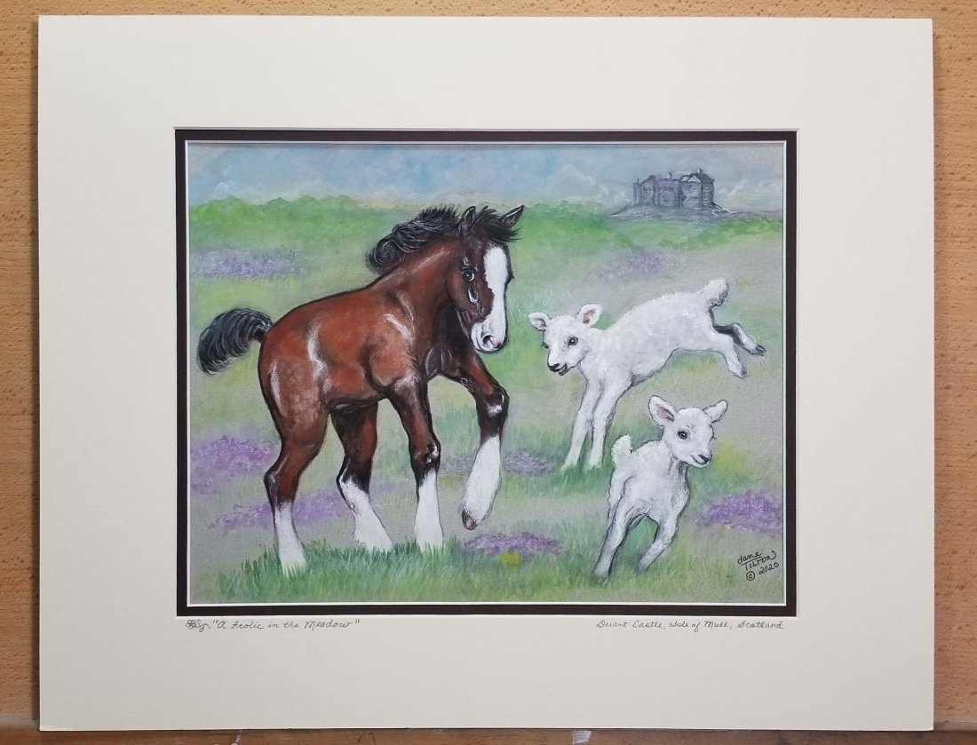 "A Frolic in the Meadow" - BreyerFest Painted Portrait: "A Frolic in the Meadow", original mixed-media painting (gouache and pastel), created exclusively for the BreyerFest Celtic Fling! AuctionPainted and donated by Jane Tilton. Measures 11" x 14" and 16"