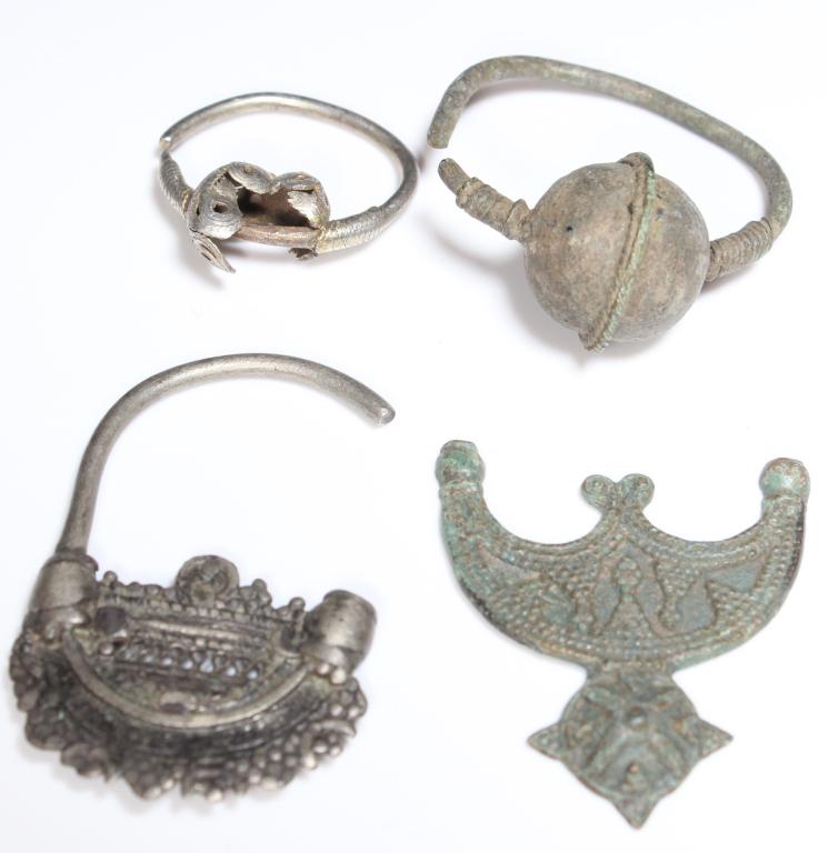 Ancient Viking Bronze & Silver Earrings: Ancient Viking Era Bronze & Silver Earrings
