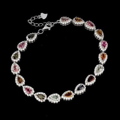 925 Sterling Silver Bracelet Pear Tourmaline 5x3mm: 925 Sterling Silver Bracelet Pear Tourmaline 5x3mm Natural Gemstone Jewelry 7.5i 236161097963.00