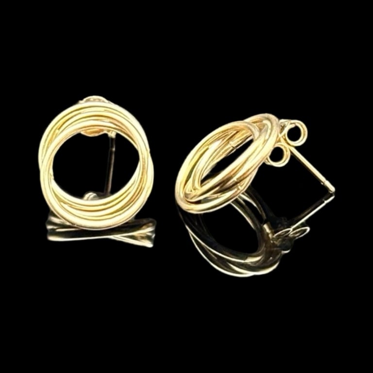 10K Gold Earrings: 10K Gold Earrings Stud earrings with overlapping circles design - 199 - 1.23 224826.00