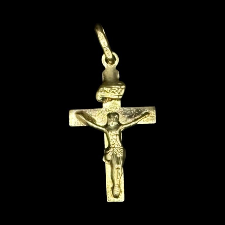 10K Gold Small Cross With Jesus Figure Pendant 21. (1 of 1)