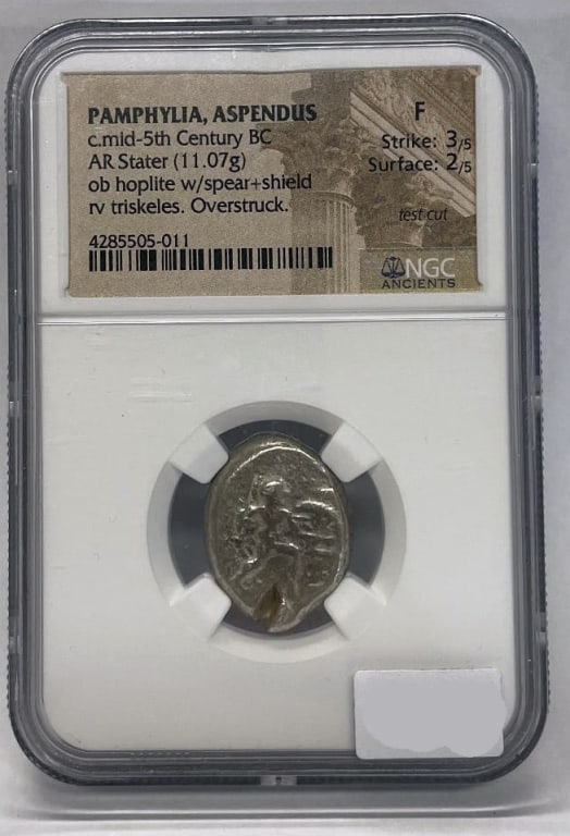 ASPENDOS PAMPHYLIA Ancient 5th C Silver Greek Coin: NGC ASPENDOS PAMPHYLIA Ancient 5th Century BC Silver Greek Coin HOPLITE TRISKELES