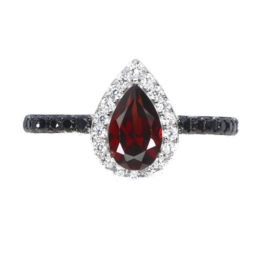 925 Sterling Silver Ring Pear Mozambique Garnet 8x (1 of 1)
