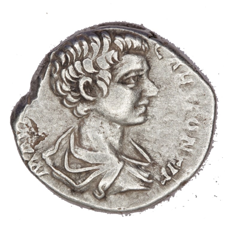 Caracalla AR Denarius Ancient Roman Coin: Caracalla Date of Strike: 196-198 AD Mint: Rome Material and Type: AR Denarius Obverse: M AVR ANTON CAES PONTIF - Bust of Caracalla right, draped Reverse: MARTI VLTORI - Marsadvancing right, holding s