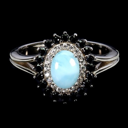 925 Sterling Silver Ring Oval Larimar 7x5mm Black (1 of 1)