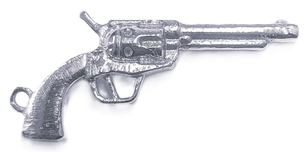 .999 10.2g Silver Hand Poured Revolver Artisan: .999 10.2g Silver Hand Poured Revolver Artisan Bar Broken Krown Metals