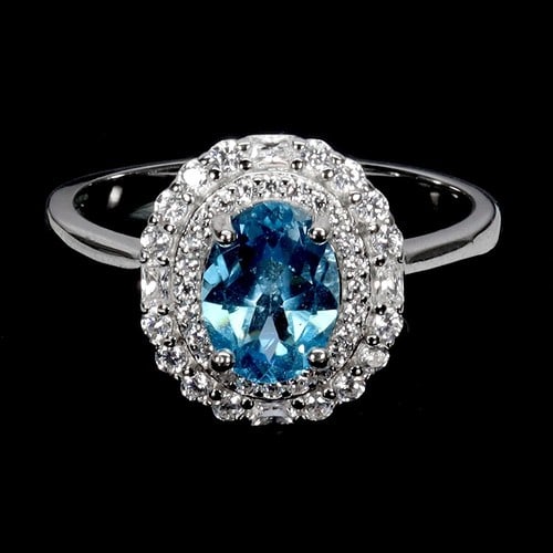 925 Sterling Silver Ring Oval Swiss Blue Topaz 8x6: 925 Sterling Silver Ring Oval Swiss Blue Topaz 8x6mm Gemstone Jewelry Size 7 405998091706.00