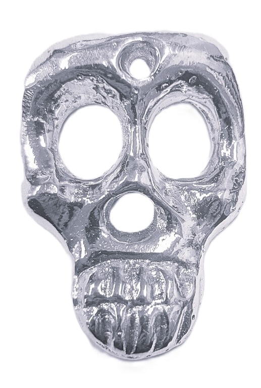 .999 22.4g Silver Hand Poured Funky Skull Artisa: .999 22.4g Silver Hand Poured Funky Skull Artisan Bar Broken Krown Metals