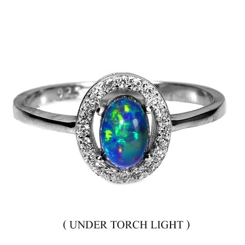 925 Sterling Silver Ring Oval Black Opal 6x4mm Nat (1 of 1)