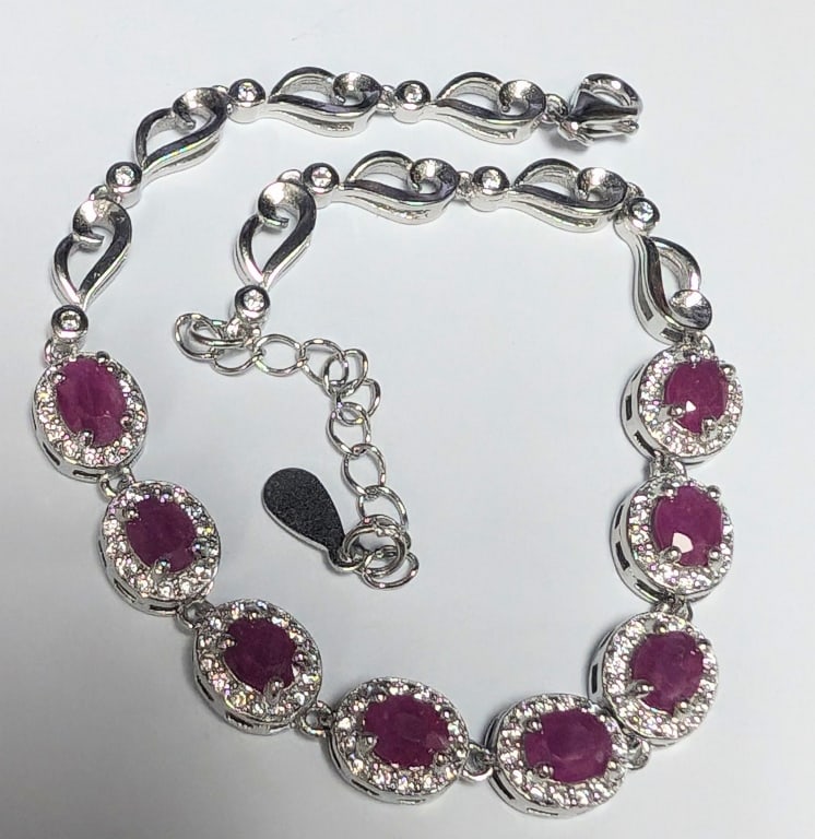 Silver 8.88G Ruby 3.6ct Cz 0.4ct Bracelet 7.5" Ret (1 of 5)