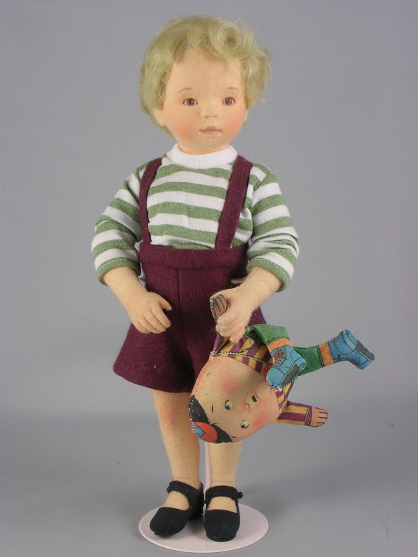 12" COLE BY R. JOHN WRIGHT: 2005 Club Edition from the "Playtime Collection." Pressed wool felt, painted facial features, mohair wig. Holding lithographed cloth Humpty Dumpty. Number 112.