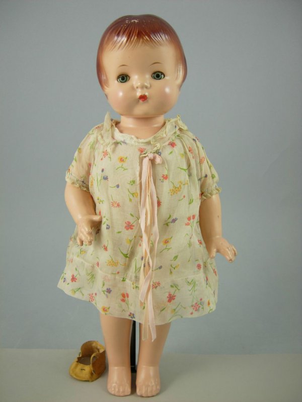 19" COMPOSITION EFFANBEE PATSY ANN: Marks: EFFANBEE//"PATSY ANN"//COPYRIGHT MARK//PAT. #1283558. All composition. Paint worn on fingers. Circa 1929.