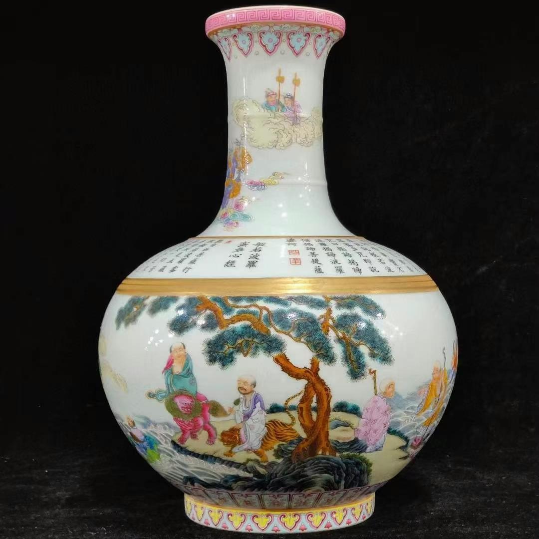 chinese famille rose porcelain arhat pattern vase: H35cm