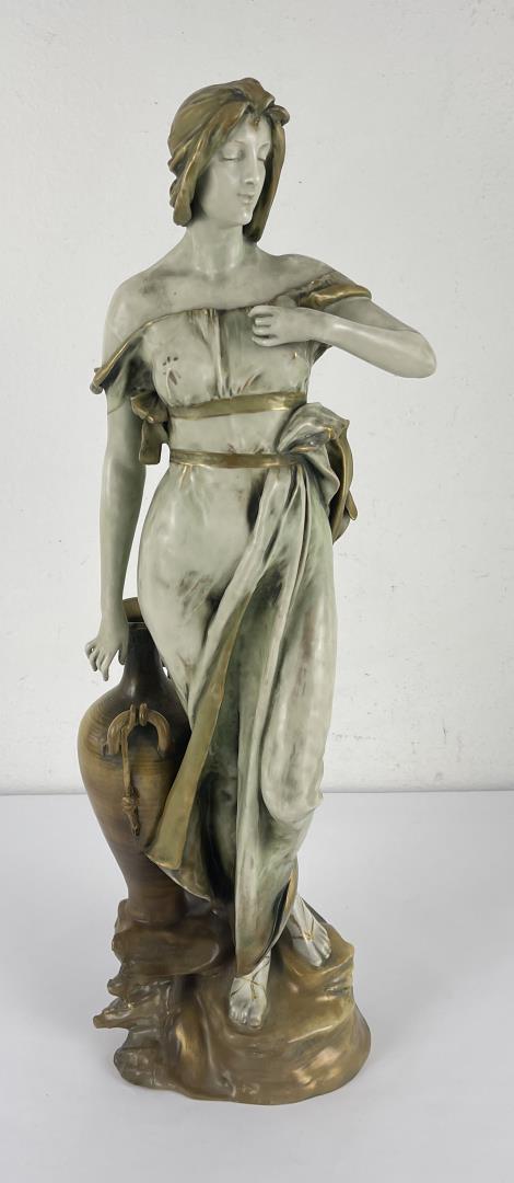 Amphora Porcelain Art Nouveau Woman Porcelain: Nice piece. Signed as shown. No damage. 22.5" tall.