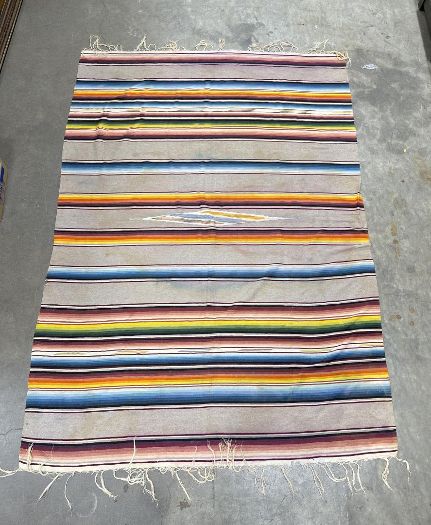 Antique Mexican Wool Serape Saltillo Blanket: Nice old piece. 61.25" by 94" including fringe.