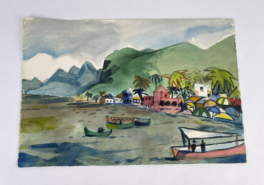 George Booth Post Watercolor Painting: 15" by 22". Born in Oakland, CA on Sept. 29, 1906. Post settled in San Francisco in 1919 and, after graduating from Polytechnic High School, studied at the CSFA (1924-26). He began exhibiting in the e