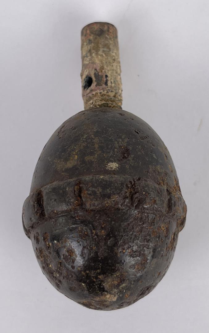 WW1 Imperial German Egg Grenade: Very nice original example. Getting tough to find. Inert.