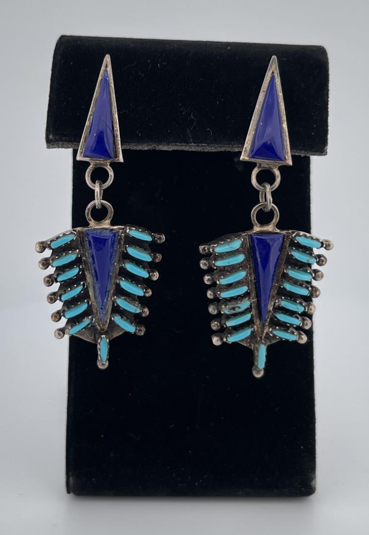 Zuni Petit Point Turquoise Sterling Lapis Earrings (1 of 3)