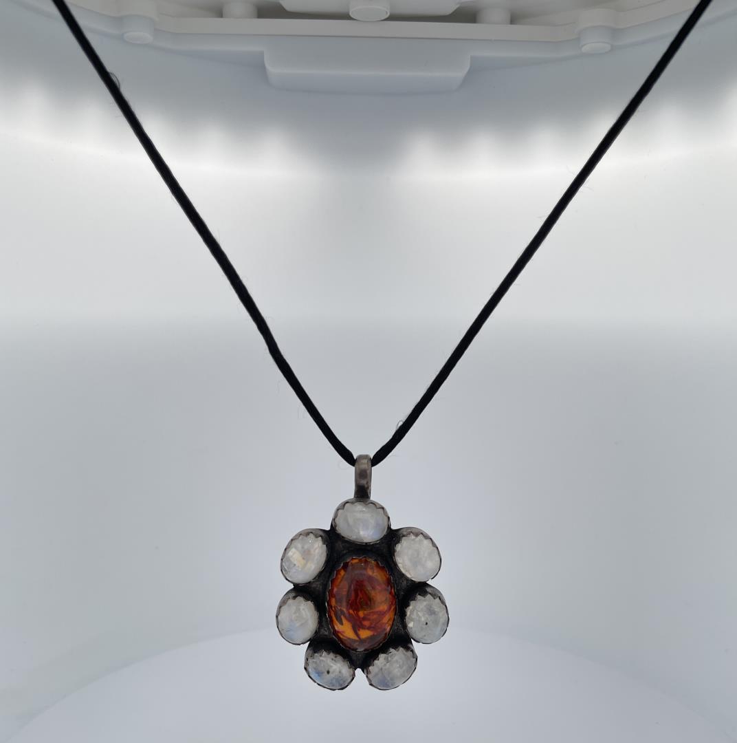 Sterling Silver Moonstone Amber Necklace: Very nice necklace.