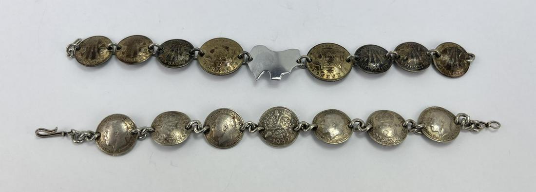 Lot of 2 Coin Silver Link Bracelets: Nice grouping.