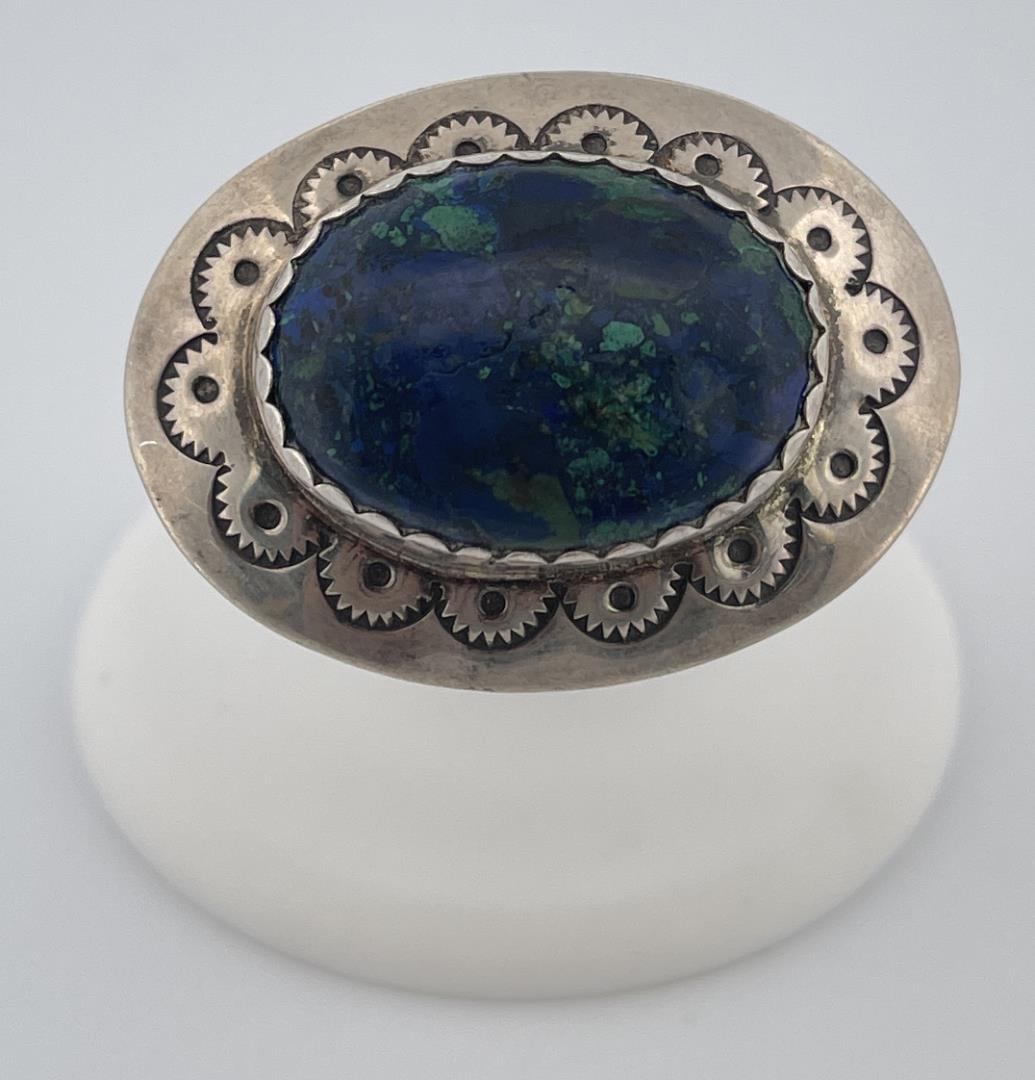 Navajo Sterling Silver Malachite Azurite Brooch (1 of 2)