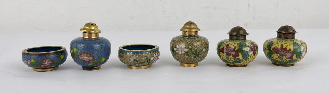 Collection of Antique Cloisonne Salt and Peppers: Nice grouping.