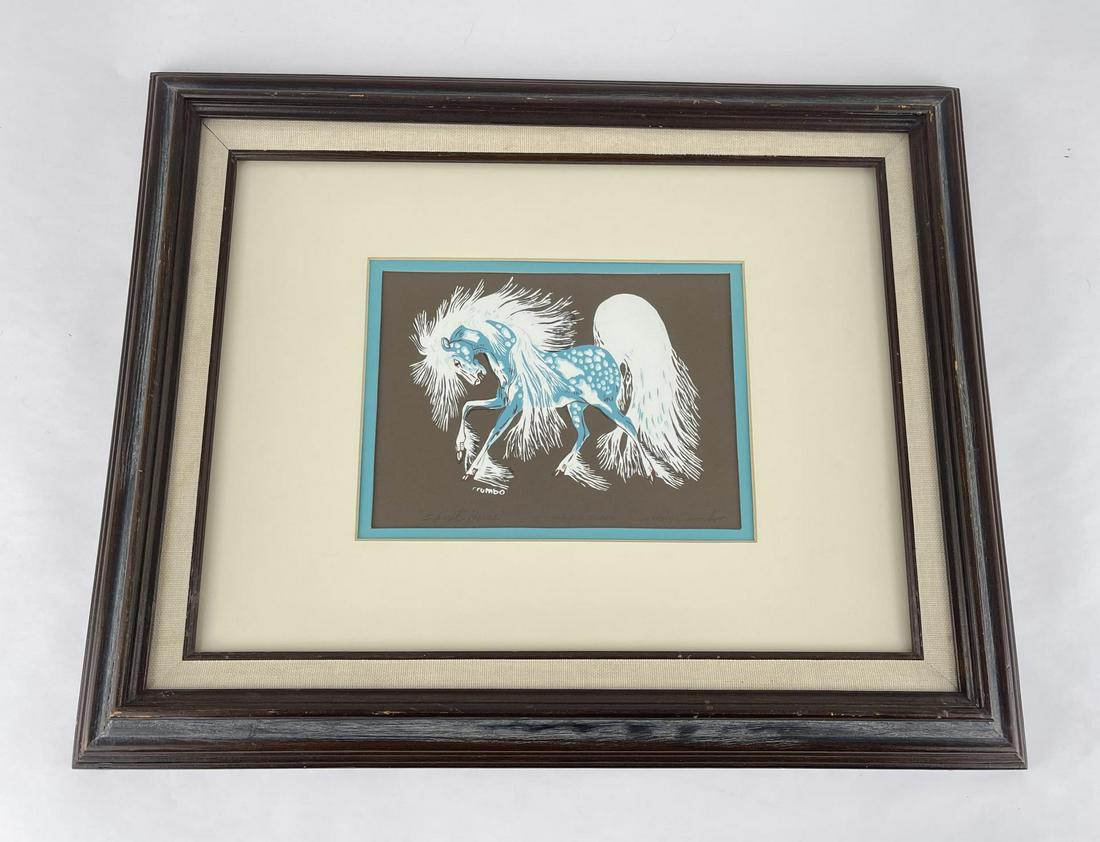 Woody Crumbo Spirit Horse Taos Indian: Very nice Serigraph by Woody Crumbo. 16.25" by 20.25" framed. Woodrow Wilson "Woody" Crumbo (January 21, 1912â€”April 4, 1989) (Potawatomi) was an artist, Native American flute player, and dancer