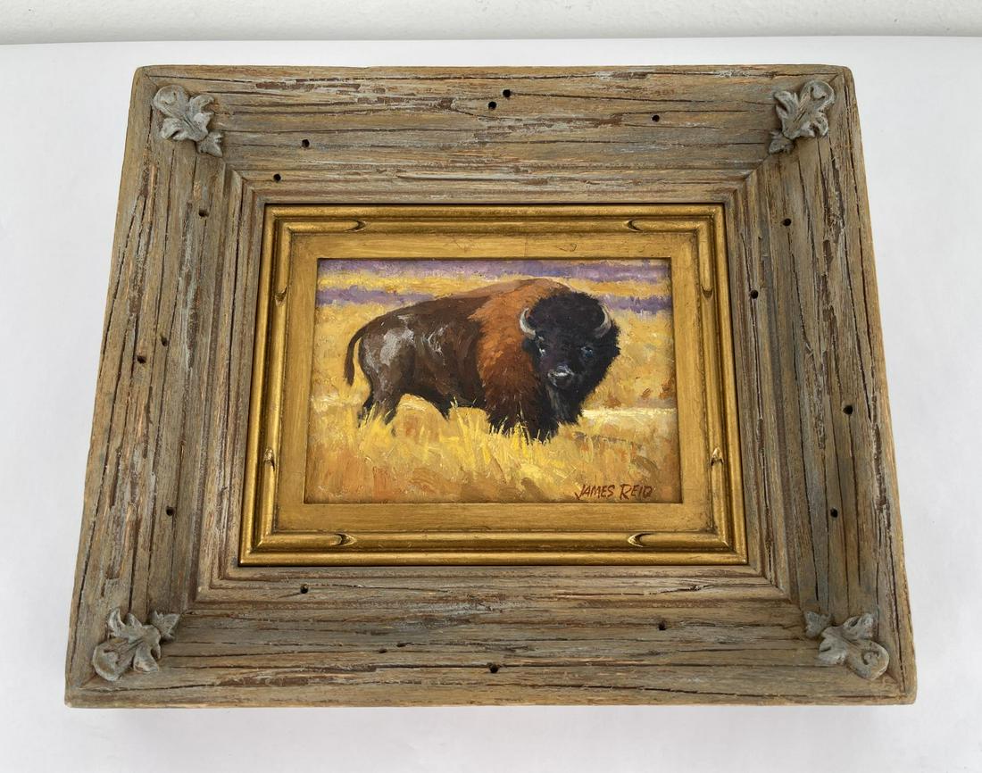 James Reid Bison Bull Oil on Board Painting (1 of 8)