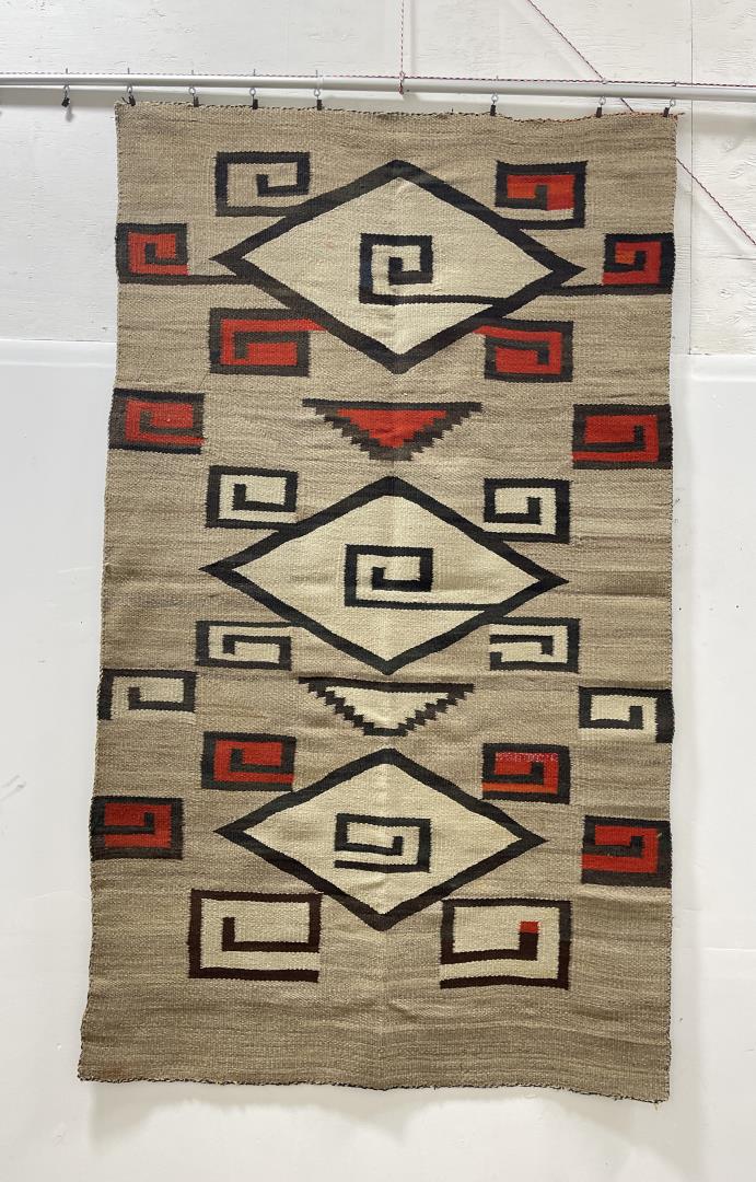 Antique Navajo Indian Whirling Log Rug: Very nice old rug. 45.75" by 79". No rips/tears/repairs. Unusual pattern.