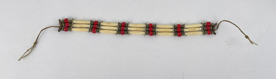 Native American Indian Hair Pipe Choker Necklace: Nice choker. Bone hair pipes, and white heart trade beads. 22.5" long.