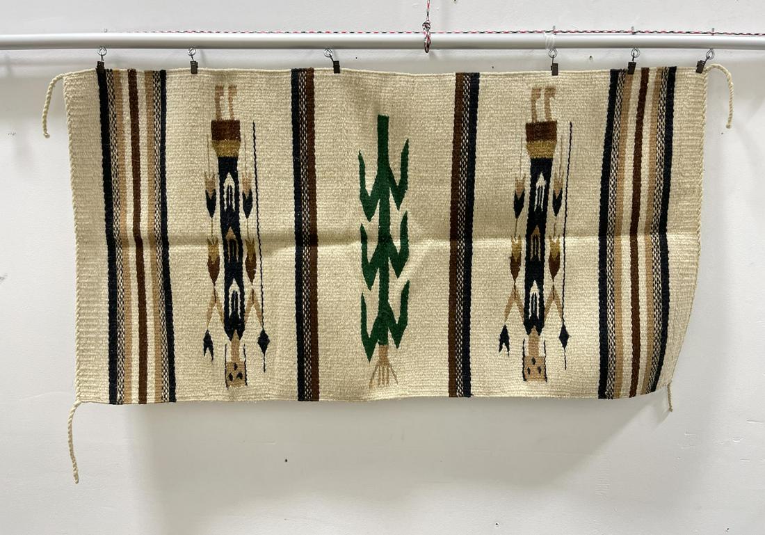 Navajo Indian Yei Dancer Rug: 22" by 41". Very nice rug. No rips/tears/repairs.