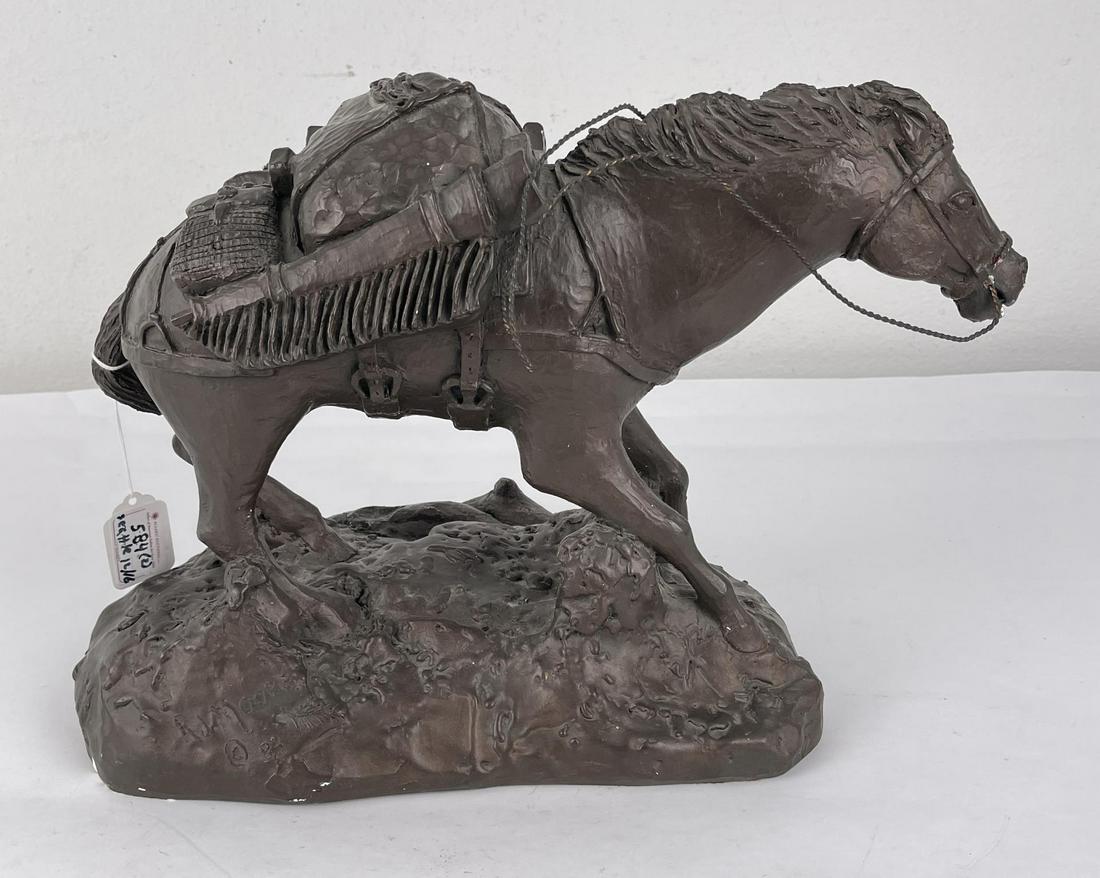 RJ Moore Chalkware Horse Sculpture: 11" tall, 12.5" long. Allard Auction Collection Inv: CYK 33120