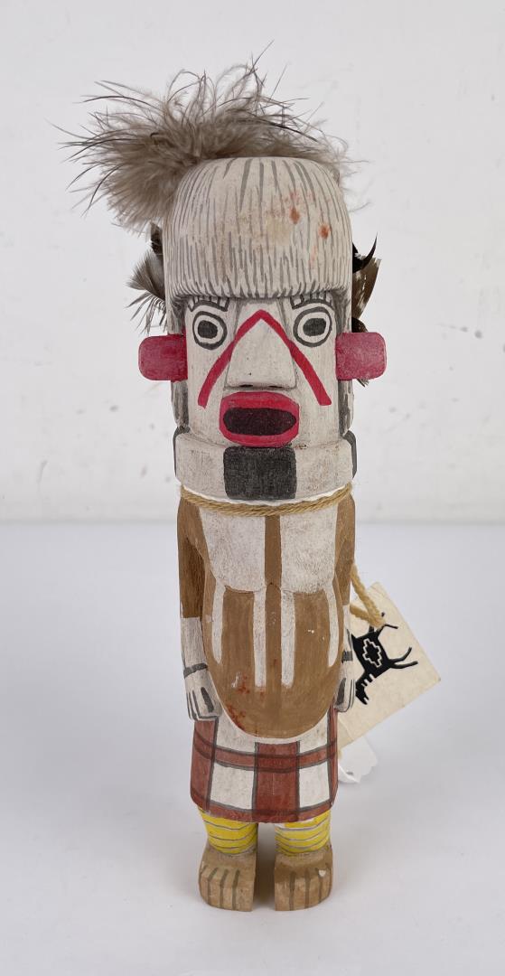 Hopi Indian Kachina Doll: Jeff James. Hoe or Woe Kachina. 11" tall. Sold as-is. Allard Auction Collection Inv: CER 46614