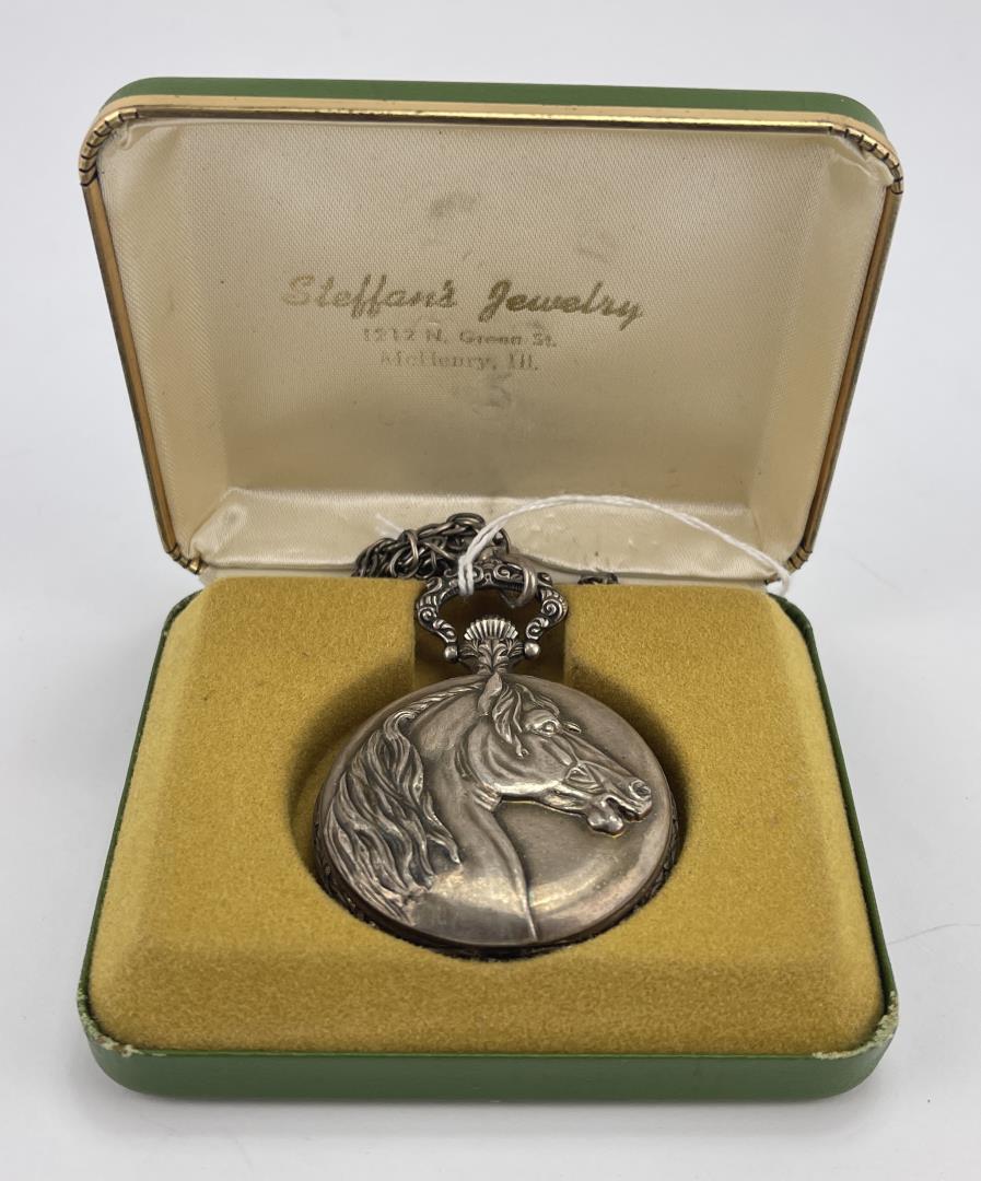 Arleese 17J Horse Pocket Watch: Nice older pocket watch in box. Allard Auction Collection Inv: NIED 38481