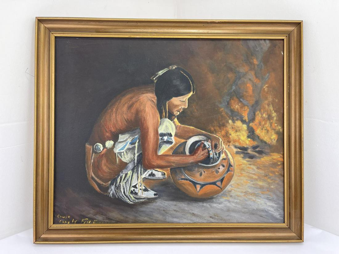 The Pottery Maker After Eanger Irving Couse: After E.I. Couse. Signed in the bottom left. Signature is partially obscured. 17 1/2" by 21" framed. Allard Auction Collection Inv: NO TAG