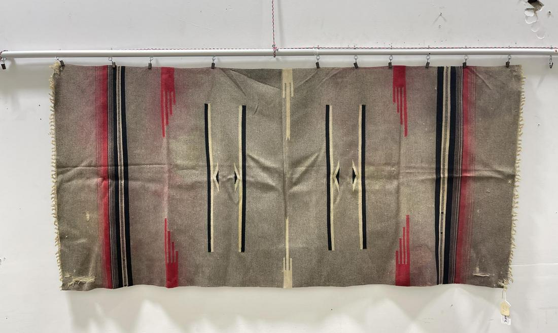 Vintage Chimayo Indian Rug: Has damage as shown. 30 3/4" by 67". Allard Auction Collection Inv: BVL 27468