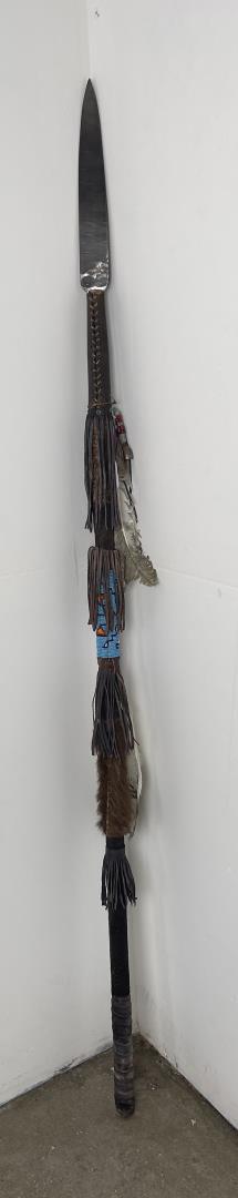 Plains Native American Indian Beaded Lance: Second half of the 20th Century. 67 1/2" long. Allard Auction Collection Inv: KCL
