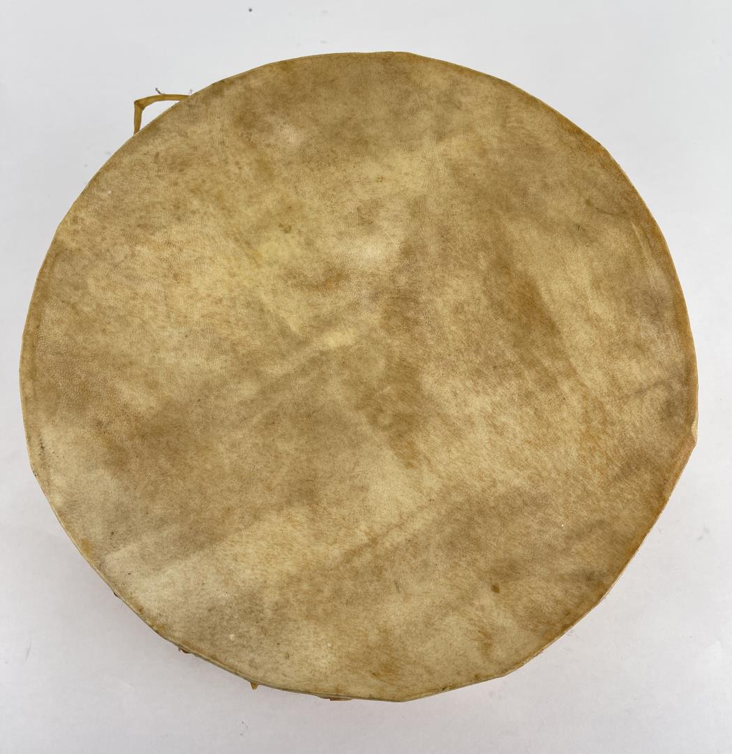 Native American Indian Made Rawhide Drum: 12" diameter. 3" tall.