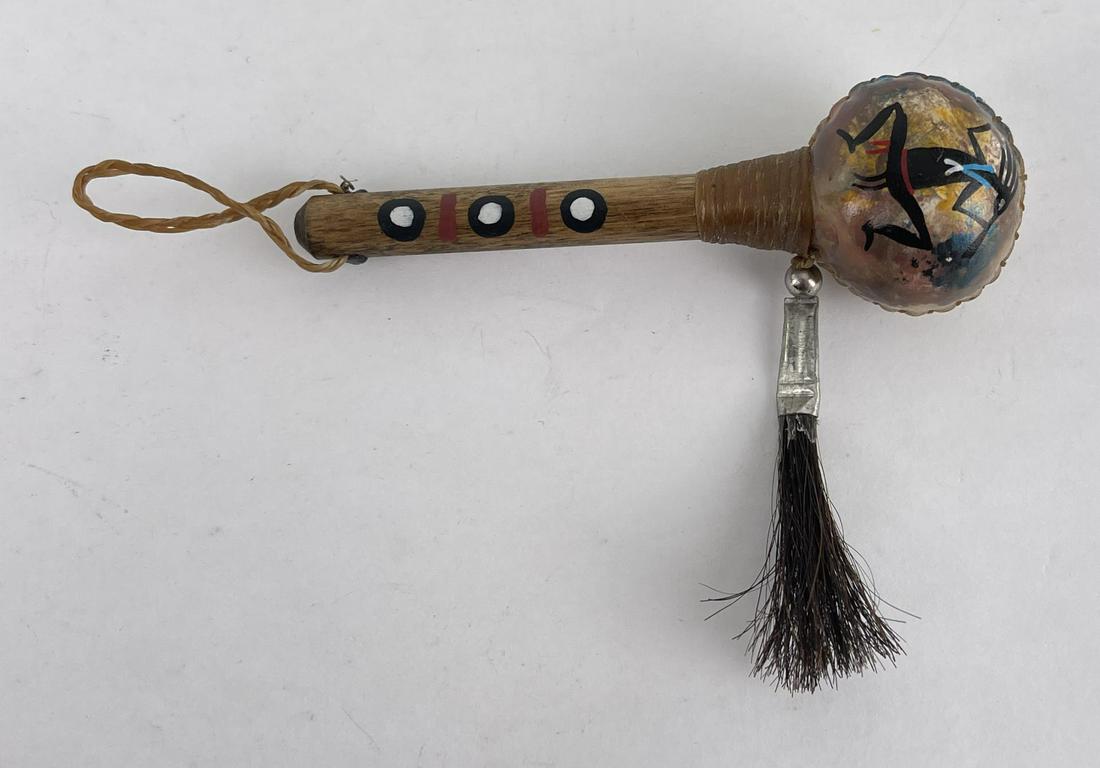 Montana Indian Made Leather Dance Rattle: 6" long. Second half of the 20th Century.