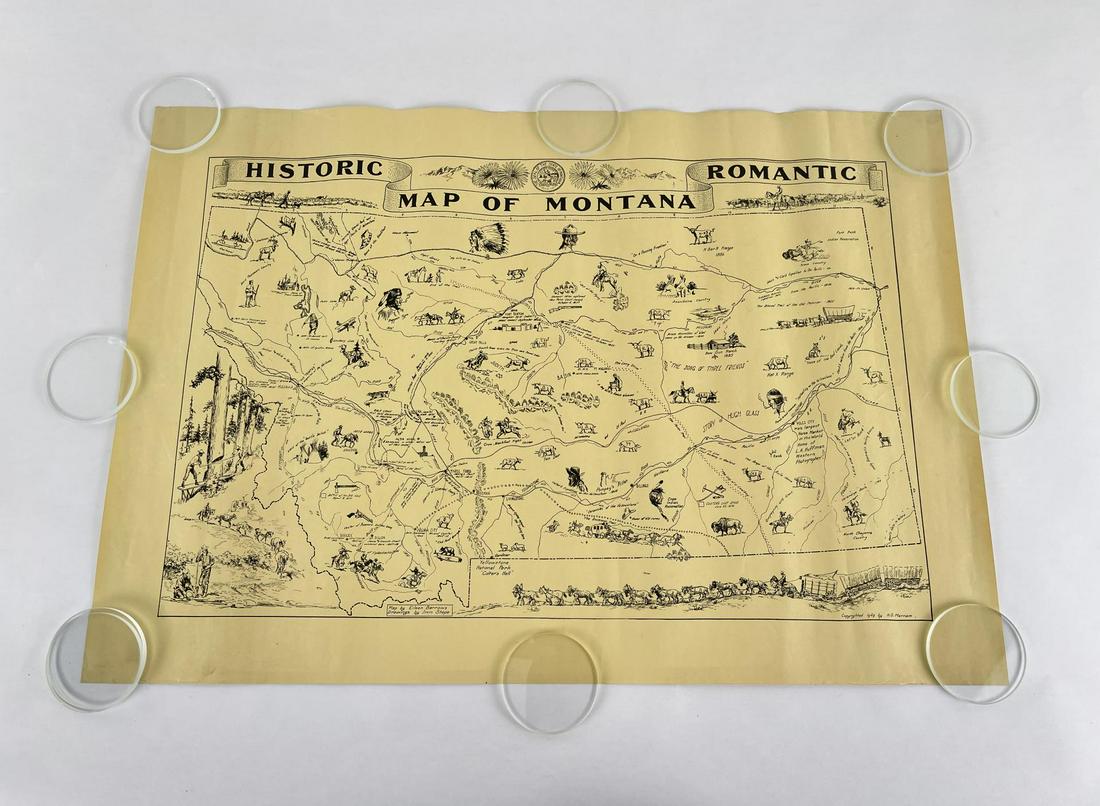 Historic Romantic Map of Montana: 17" by 24 1/4".