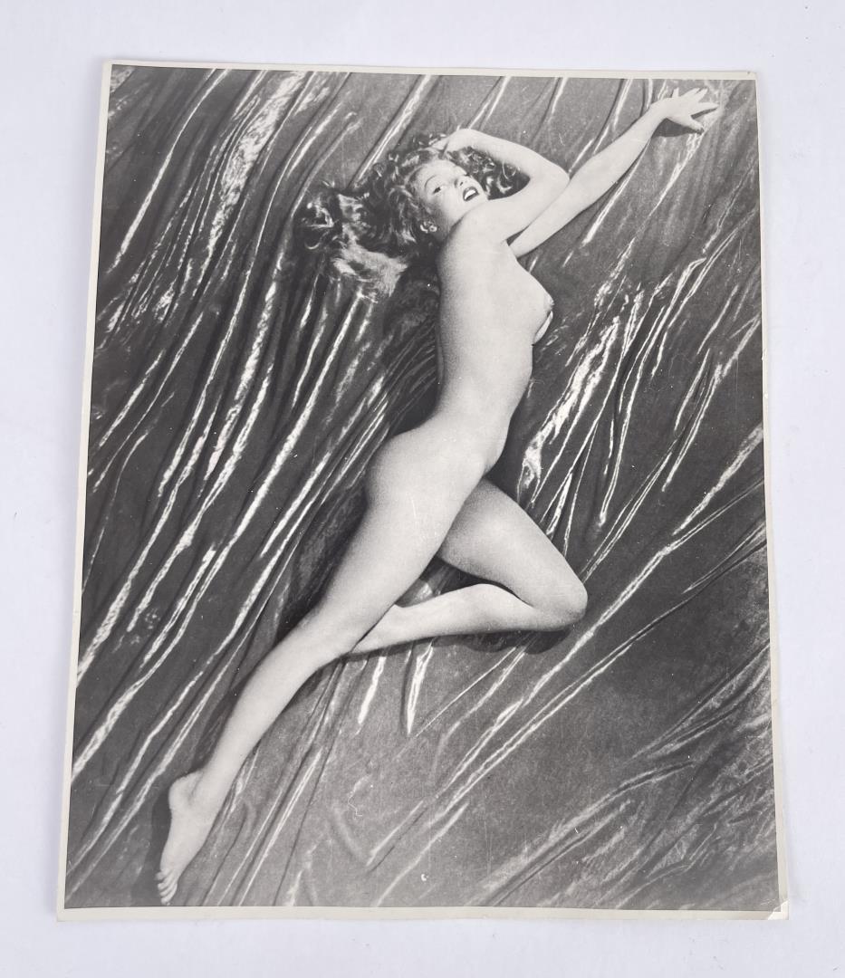 Tom Kelley Marilyn Monroe Photo: Very nice old image. Marilyn Monroe Nude on Velvet. 7 1/2" by 9 1/4". Unsure as to age, but appears to be an old reprint.