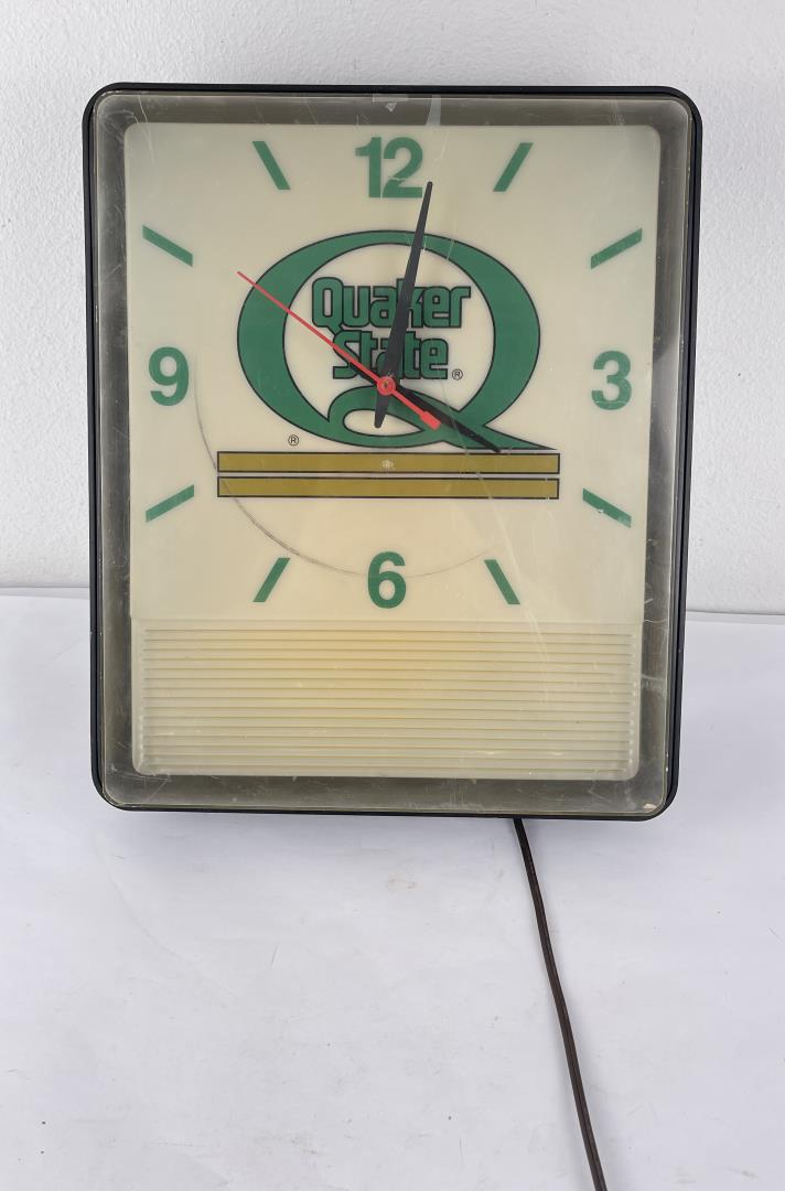 Quaker State Lighted Clock: Nice clock. 13 1/2" by 16 1/4".