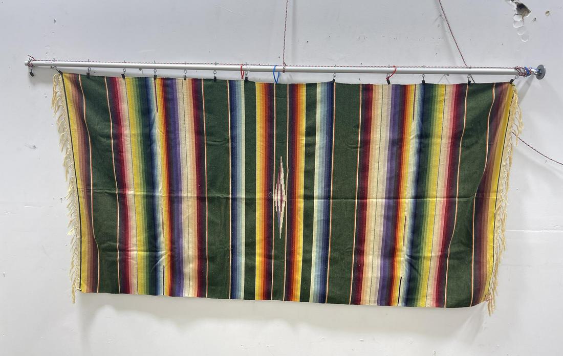 Antique Mexican Wool Serape Saltillo Blanket: 39" by 79" including fringe.