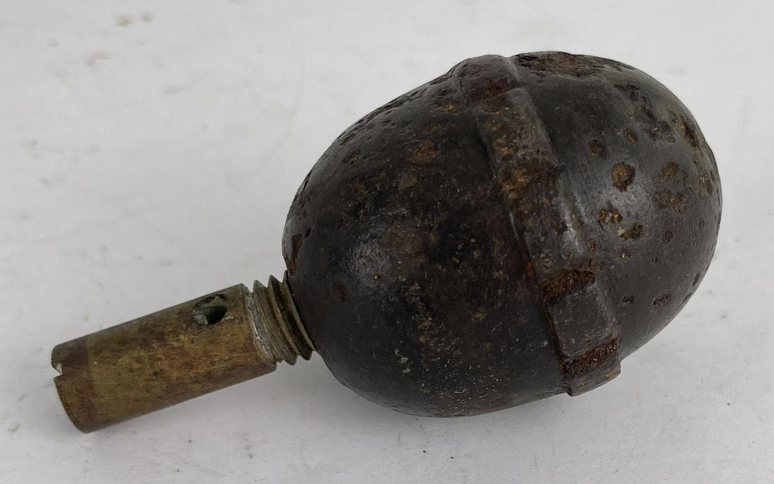 WW1 Imperial German Egg Grenade: Very nice original example. Getting tough to find. Inert.