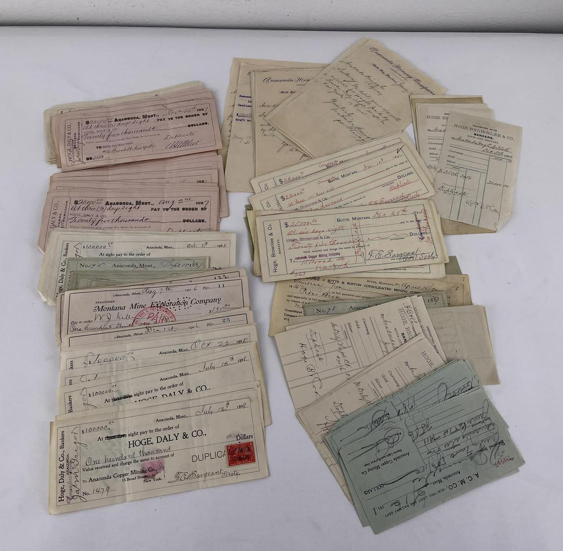 Hoge Daly and Co Anaconda Montana Checks: Very nice grouping of Anaconda Copper Mining Company Checks.