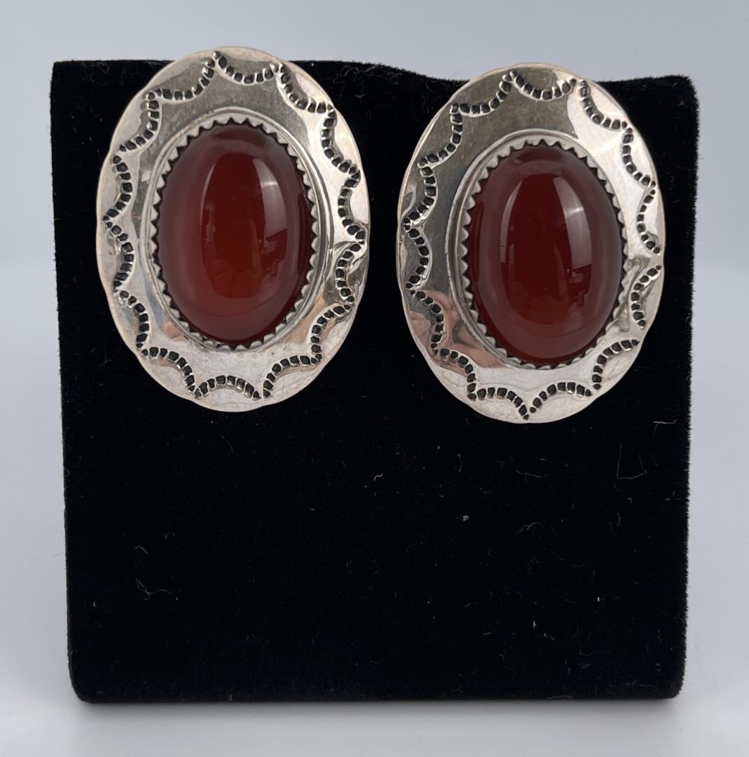 Navajo Sterling Silver Carnelian Earrings: Nice pair of earrings. Allard Auction Collection Inv: AX